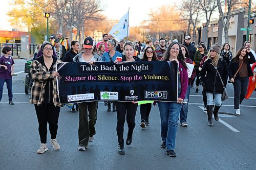 Take Back the Night
A group of about 65 people came out Thursday evening as the Women's Resource Centre hosted a Take Back the Night march. "Its primary aim is to raise awareness about violence against women, men, and minority individuals, including LGBTQ+ individuals," said Women’s Resource Centre counseling and advocacy director Kim Iwasiuk. "The event promotes the idea that no one should walk alone and that help and support are available to those who may be uncertain about it.” The march, which started around 6 p.m., proceeded from Princess Park to Brandon University. (Abiola Odutola/The Brandon Sun)