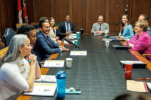 MIKE DEAL / WINNIPEG FREE PRESS
Premier Wab Kinew meets with members of the executive council for their first cabinet meeting at the Manitoba Legislative building Thursday morning.
231019 - Thursday, October 19, 2023.