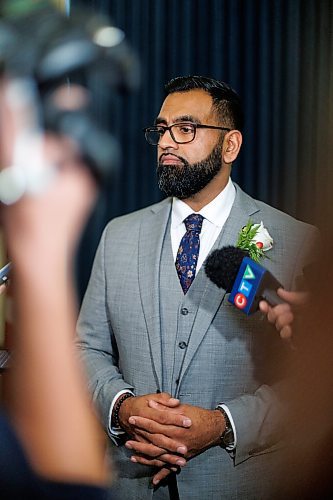 MIKE DEAL / WINNIPEG FREE PRESS
MLA Obby Khan (Fort Whyte).
PC Leader Heather Stefanson, PC Caucus Chair Ron Schuler and all other 20 PC MLA-elects attend Room 200 in the Manitoba Legislative building for the swearing in ceremony for PC MLAs.
231023 - Monday, October 23, 2023.