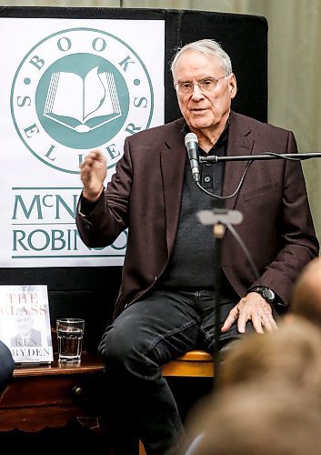 JOHN WOODS / WINNIPEG FREE PRESS
Former hockey player, MP and lawyer Ken Dryden talks to host Paul Samyn and fans at his latest book launch for his book The Class at McNally Robinson in Winnipeg Monday, October 23, 2023. 

Reporter: Sawatzky