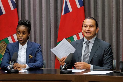 MIKE DEAL / WINNIPEG FREE PRESS
Premier Wab Kinew and Health Minister Uzoma Asagwara release an open letter to the works in the provinces health care community during a press conference at the Manitoba Legislative building Tuesday morning.
231024 - Tuesday, October 24, 2023.