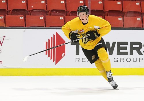 Nate Danielson changes direction during a drill at Brandon Wheat Kings practice at Westoba Place on Tuesday. Until the team bus arrived back from the West Coast trip on Sunday evening, he hadn't been in the Wheat City since Sept. 4. (Perry Bergson/The Brandon Sun)
Oct. 24, 2023