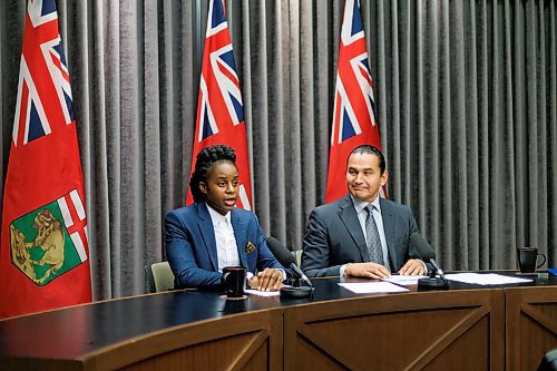 MIKE DEAL / WINNIPEG FREE PRESS
Premier Wab Kinew and Health Minister Uzoma Asagwara release an open letter to the works in the provinces health care community during a press conference at the Manitoba Legislative building Tuesday morning.
231024 - Tuesday, October 24, 2023.