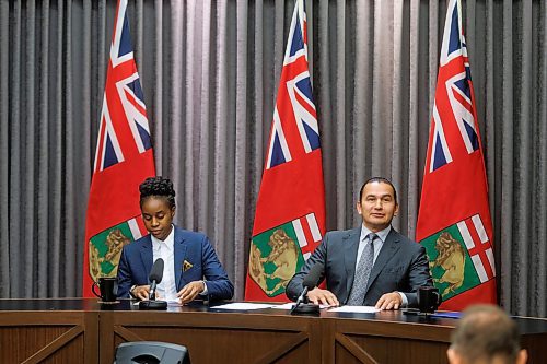 MIKE DEAL / WINNIPEG FREE PRESS
Premier Wab Kinew and Health Minister Uzoma Asagwara release an open letter to the works in the provinces health care community during a press conference at the Manitoba Legislative building Tuesday morning.
231024 - Tuesday, October 24, 2023.