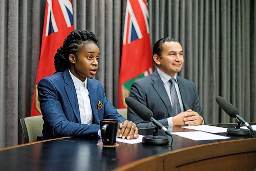 MIKE DEAL / WINNIPEG FREE PRESS
Premier Wab Kinew and Health Minister Uzoma Asagwara release an open letter to the works in the provinces health care community during a press conference at the Manitoba Legislative building Tuesday morning.
231024 - Tuesday, October 24, 2023.