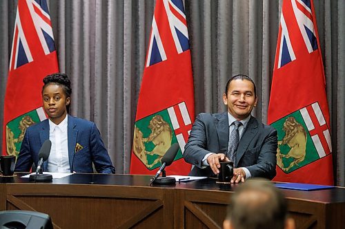 MIKE DEAL / WINNIPEG FREE PRESS
Premier Wab Kinew and Health Minister Uzoma Asagwara release an open letter to the works in the provinces health care community during a press conference at the Manitoba Legislative building Tuesday morning.
231024 - Tuesday, October 24, 2023.