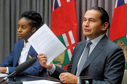 MIKE DEAL / WINNIPEG FREE PRESS
Premier Wab Kinew and Health Minister Uzoma Asagwara release an open letter to the works in the provinces health care community during a press conference at the Manitoba Legislative building Tuesday morning.
231024 - Tuesday, October 24, 2023.