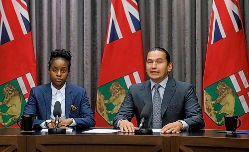 MIKE DEAL / WINNIPEG FREE PRESS
Premier Wab Kinew and Health Minister Uzoma Asagwara release an open letter to the works in the provinces health care community during a press conference at the Manitoba Legislative building Tuesday morning.
231024 - Tuesday, October 24, 2023.