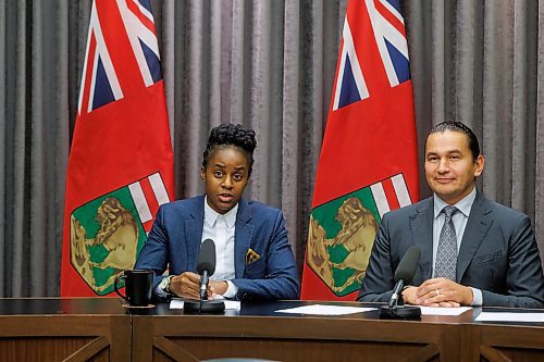 MIKE DEAL / WINNIPEG FREE PRESS
Premier Wab Kinew and Health Minister Uzoma Asagwara release an open letter to the works in the provinces health care community during a press conference at the Manitoba Legislative building Tuesday morning.
231024 - Tuesday, October 24, 2023.