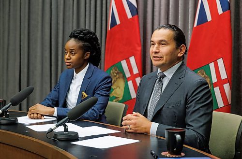 MIKE DEAL / WINNIPEG FREE PRESS
Premier Wab Kinew and Health Minister Uzoma Asagwara release an open letter to the works in the provinces health care community during a press conference at the Manitoba Legislative building Tuesday morning.
231024 - Tuesday, October 24, 2023.