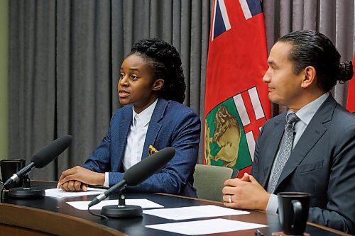 MIKE DEAL / WINNIPEG FREE PRESS
Premier Wab Kinew and Health Minister Uzoma Asagwara release an open letter to the works in the provinces health care community during a press conference at the Manitoba Legislative building Tuesday morning.
231024 - Tuesday, October 24, 2023.