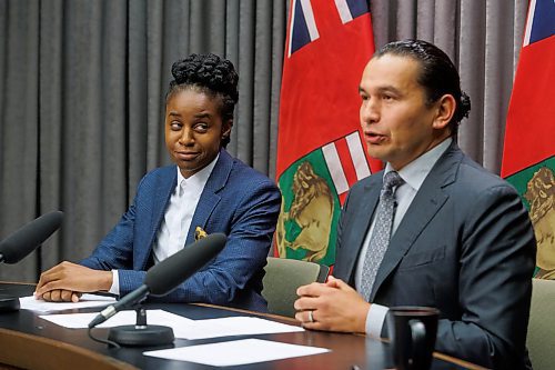 MIKE DEAL / WINNIPEG FREE PRESS
Premier Wab Kinew and Health Minister Uzoma Asagwara release an open letter to the works in the provinces health care community during a press conference at the Manitoba Legislative building Tuesday morning.
231024 - Tuesday, October 24, 2023.