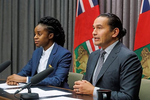 MIKE DEAL / WINNIPEG FREE PRESS
Premier Wab Kinew and Health Minister Uzoma Asagwara release an open letter to the works in the provinces health care community during a press conference at the Manitoba Legislative building Tuesday morning.
231024 - Tuesday, October 24, 2023.