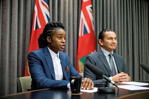 MIKE DEAL / WINNIPEG FREE PRESS
Premier Wab Kinew and Health Minister Uzoma Asagwara release an open letter to the works in the provinces health care community during a press conference at the Manitoba Legislative building Tuesday morning.
231024 - Tuesday, October 24, 2023.