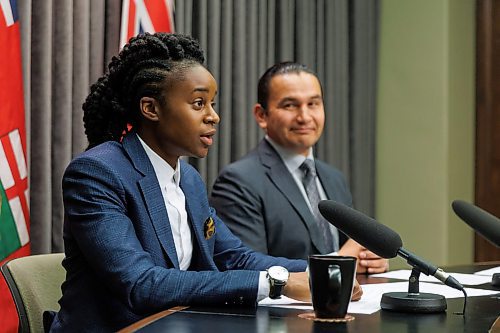 MIKE DEAL / WINNIPEG FREE PRESS
Premier Wab Kinew and Health Minister Uzoma Asagwara release an open letter to the works in the provinces health care community during a press conference at the Manitoba Legislative building Tuesday morning.
231024 - Tuesday, October 24, 2023.