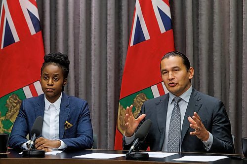 MIKE DEAL / WINNIPEG FREE PRESS
Premier Wab Kinew and Health Minister Uzoma Asagwara release an open letter to the works in the provinces health care community during a press conference at the Manitoba Legislative building Tuesday morning.
231024 - Tuesday, October 24, 2023.