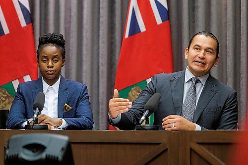 MIKE DEAL / WINNIPEG FREE PRESS
Premier Wab Kinew and Health Minister Uzoma Asagwara release an open letter to the works in the provinces health care community during a press conference at the Manitoba Legislative building Tuesday morning.
231024 - Tuesday, October 24, 2023.