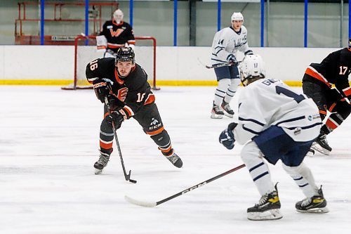 MIKE DEAL / WINNIPEG FREE PRESS
Winkler Flyers&#x2019; Brody Beauchemin (16) during game action against the Dauphin Kings at the Seven Oaks Sportsplex Tuesday afternoon.
See Mike Sawatzky story
231024 - Tuesday, October 24, 2023.