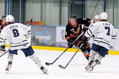 MIKE DEAL / WINNIPEG FREE PRESS
Winkler Flyers&#x2019; Dalton Andrew (23) during game action against the Dauphin Kings at the Seven Oaks Sportsplex Tuesday afternoon.
See Mike Sawatzky story
231024 - Tuesday, October 24, 2023.