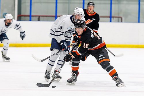 MIKE DEAL / WINNIPEG FREE PRESS
Winkler Flyers&#x2019; Brody Beauchemin (16) during game action against the Dauphin Kings at the Seven Oaks Sportsplex Tuesday afternoon.
See Mike Sawatzky story
231024 - Tuesday, October 24, 2023.