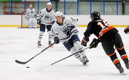 MIKE DEAL / WINNIPEG FREE PRESS
Dauphin Kings&#x2019; Anthony Bax (7) during play against the Winkler Flyers at the Seven Oaks Sportsplex Tuesday afternoon.
See Mike Sawatzky story
231024 - Tuesday, October 24, 2023.