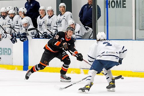 MIKE DEAL / WINNIPEG FREE PRESS
Winkler Flyers&#x2019; Nicholas McKee (28) during game action against the Dauphin Kings at the Seven Oaks Sportsplex Tuesday afternoon.
See Mike Sawatzky story
231024 - Tuesday, October 24, 2023.