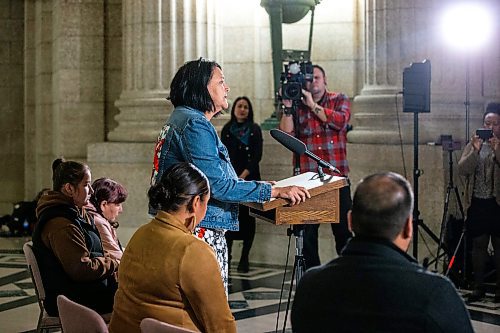 MIKAELA MACKENZIE / WINNIPEG FREE PRESS

Chief Kathy Merrick speaks to the media after meeting with the premier at the Manitoba Legislative Building on Thursday, Oct. 26, 2023. For Chris story.
Winnipeg Free Press 2023.