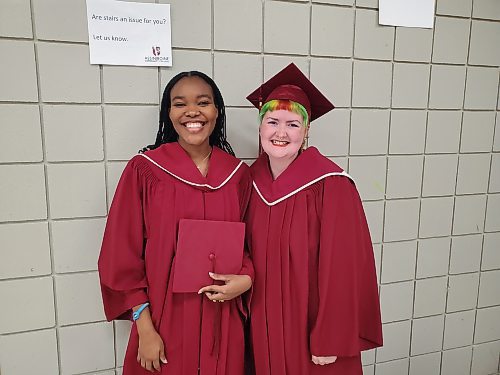 L-R: Vina Okeh and Amber Rae at the ACC Graduation ceremony on Friday. (Abiola Odutola/The Brandon Sun)