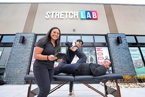 RUTH BONNEVILLE / WINNIPEG FREE PRESS

BIZ - StretchLab

Fun photo of Shelly Rabang, general manager with  StretchLab's owner, Josh Odwak, getting a stretch by Lead Flexologist: Joseph Yumang, in front of StretchLab&#x2019;s Winnipeg location on Sterling Lyon Parkway.  The actual StretchLAB,  located behind them, is still under renovations but will be open in November. 

StretchLab is focused on one-on-one assisted stretching, along with group stretch sessions. It&#x2019;s opening its first Winnipeg location next month.

See Gabby's story. 

October 25th, 2023