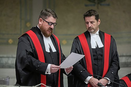 RUTH BONNEVILLE / WINNIPEG FREE PRESS

LOCAL STDUP - New judges Sarn in

A swearing-in ceremony for The Honourable Judge David Ireland (left), to the Provincial Court of Manitoba, with Chief Judge, Ryan Rolston, at the Law Courts Complex, Friday.  


October 27th, 2023