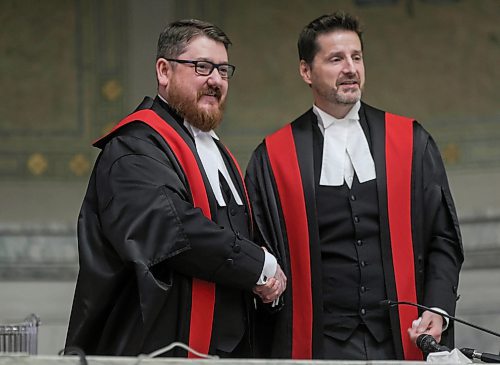 RUTH BONNEVILLE / WINNIPEG FREE PRESS

LOCAL STDUP - New judges Sarn in

A swearing-in ceremony for The Honourable Judge David Ireland (left), to the Provincial Court of Manitoba, with Chief Judge, Ryan Rolston, at the Law Courts Complex, Friday.  


October 27th, 2023