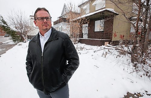JOHN WOODS / WINNIPEG FREE PRESS
Shaun Jeffrey, landlord, is photographed with a derelict home at 339 Mountain in Winnipeg Monday, October 30, 2023. 

Reporter: searle