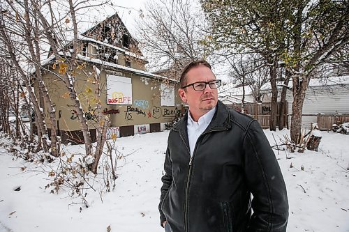 JOHN WOODS / WINNIPEG FREE PRESS
Shaun Jeffrey, landlord, is photographed with a derelict home at 339 Mountain in Winnipeg Monday, October 30, 2023. 

Reporter: searle