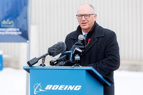 MIKE DEAL / WINNIPEG FREE PRESS
Winnipeg Mayor Scott Gillingham during the ground breaking ceremony at the Boeing Winnipeg plant at 99 Murray Park Road Wednesday morning.
Boeing Winnipeg broke ground Wednesday morning on a $20 million, 12,000 square-foot expansion of its Winnipeg manufacturing plant to more efficiently meet the growing demand for composite airplane parts.
The expansion includes a 7,250 square-foot freezer for storing composite manufacturing materials, nearly doubling the site&#x2019;s freezer capacity and reducing manufacturing downtime due to built-in 100% operational redundancy. The freezer will lower annual energy usage by more than 20% and utilizes a modern CO2-based refrigeration system that produces less emissions. 
See Martin Cash story
231101 - Wednesday, November 01, 2023.