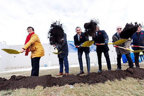 MIKE DEAL / WINNIPEG FREE PRESS
(From left); Teri Thompson, general manager of Boeing Canada Winnipeg, Winnipeg Mayor Scott Gillingham, Manitoba Premier Wab Kinew, Jamie Moses, Provincial Minister of Economic Development, Investment, Trade and Natural Resources, City of Winnipeg councillor, Shawn Dobson, and Pierre Ruel, Director of Strategy and Policy for Boeing Canada, during the ground breaking ceremony at the Boeing Winnipeg plant at 99 Murray Park Road Wednesday morning.
Boeing Winnipeg broke ground Wednesday morning on a $20 million, 12,000 square-foot expansion of its Winnipeg manufacturing plant to more efficiently meet the growing demand for composite airplane parts.
The expansion includes a 7,250 square-foot freezer for storing composite manufacturing materials, nearly doubling the site&#x2019;s freezer capacity and reducing manufacturing downtime due to built-in 100% operational redundancy. The freezer will lower annual energy usage by more than 20% and utilizes a modern CO2-based refrigeration system that produces less emissions. 
See Martin Cash story
231101 - Wednesday, November 01, 2023.
