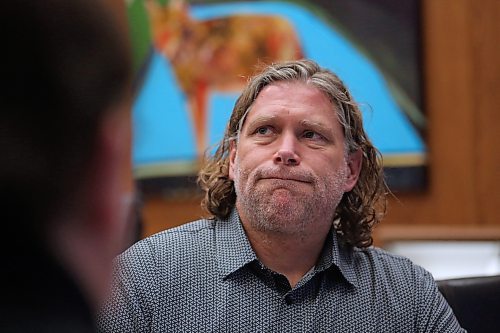City of Brandon Mayor Jeff Fawcett makes a face while thinking about a response to a question during a sit-down interview at Brandon City Hall with Brandon Sun political reporter Colin Slark marking his administration's first full year in office. (Matt Goerzen/The Brandon Sun)
