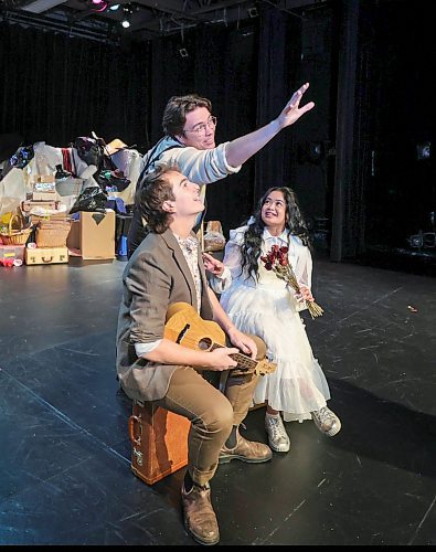 RUTH BONNEVILLE / WINNIPEG FREE PRESS
                
ENT - Walk&amp;Talk Theatre

Playwright Tanner Manson with cast members, Jean van Der Merwe with ukulele and Hera Nalam in white dress, during rehearsal of The Last Garden at  Rachel Browne Theatre Thursday. 


Walk&amp;Talk Theatre kicks off its second production of the season Friday night when performances of The Last Garden begin at the Rachel Brown Theatre. A queer musical love story - with a lonely florist, dinosaurs, and astronauts - playwright Tanner Manson says the show is all about &quot;morbid optimism,&quot; a persistent belief that everything will be OK even when all evidence points to the contrary. 


Reporter: Ben Waldman
                    
Nov 2nd, 2023