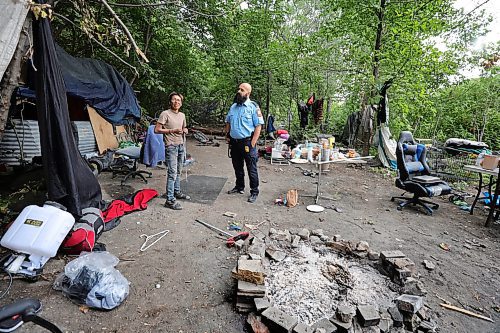 RUTH BONNEVILLE / WINNIPEG FREE PRESS

Local - fire safety at encampments

Visiting a homeless camp with Steven Antle, a WFPS encampment outreach worker, at Fort Douglas Park on Waterfront Drive. 

Photos of Antle spending time walking through the encampment with Kat (Kathy) Smith-Sutherland, who lives in the camp, letting her know  about fire safety measures and how to ensure anyone isn't entrapped by an uncontrolled fire.  

See Erik's story.

August 9th,  2023

