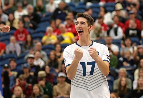 Riley Grusing led the Brandon University Bobcats with 13 kills as they swept the Manitoba Bisons in Canada West men's volleyball at the Healthy Living Centre on Saturday. (Thomas Friesen/The Brandon Sun)
