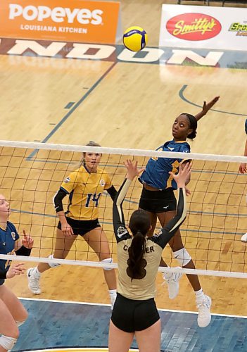Nerissa Dyer picked up five kills in her first Canada West women's volleyball start as the Brandon University Bobcats lost 3-0 to the Manitoba Bisons at the Healthy Living Centre on Saturday. (Thomas Friesen/The Brandon Sun)