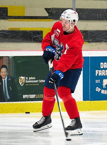 MIKE DEAL / WINNIPEG FREE PRESS
Manitoba Moose defenceman Declan Chisholm (#47) during practice at the Hockey For All Centre Thursday.
230126 - Thursday, January 26, 2023.