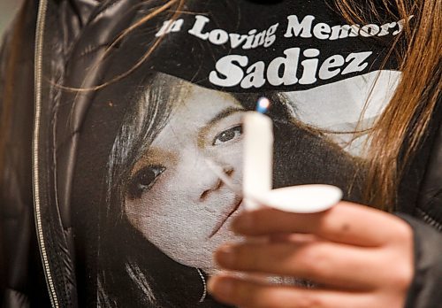 JOHN WOODS / WINNIPEG FREE PRESS
Friends and family of Marcedes Myran gather outside the law courts  in Winnipeg Sunday, November 5, 2023. Pre-trial motions for the Skibicki trial will be heard starting Wednesday.


Reporter: tyler