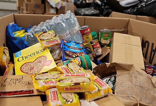 One of the many bins of non-perishable food items that were donated during the Fill the Freightliner fundraiser. (Michele McDougall/The Brandon Sun)

