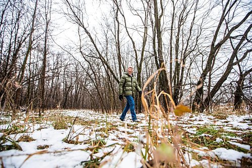 MIKAELA MACKENZIE / WINNIPEG FREE PRESS

Gerald Tole in the forest near Lemay Avenue on Monday, Nov. 6, 2023. He is concerned, as the 22 acres of forest near his home is slated to be developed.
Winnipeg Free Press 2023.