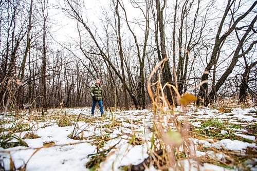 MIKAELA MACKENZIE / WINNIPEG FREE PRESS

Gerald Tole in the forest near Lemay Avenue on Monday, Nov. 6, 2023. He is concerned, as the 22 acres of forest near his home is slated to be developed.
Winnipeg Free Press 2023.