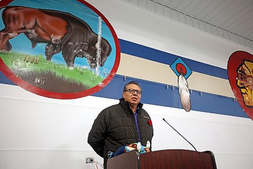 07112023
Sioux Valley Dakota Nation Chief Vince Tacan speaks during a lunch at the Veteran&#x2019;s Hall after the Honouring the Buffalo event in the community amid a snow storm on Tuesday. (Tim Smith/The Brandon Sun)