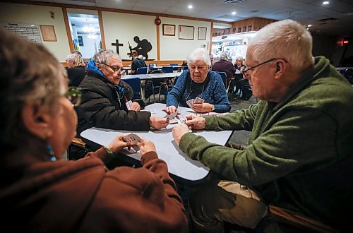 JOHN WOODS / WINNIPEG FREE PRESS
Susan Dokken, right, picks cards. Dokken organizes a crib event on Tuesdays at Transcona Legion in Winnipeg Tuesday, November 7, 2023.

Reporter: sanderson