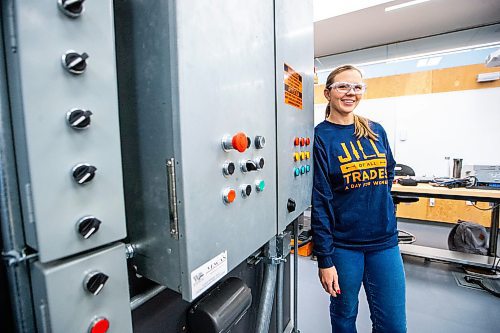 MIKAELA MACKENZIE / WINNIPEG FREE PRESS

Keren Gama, RRC electrical instructor, at the Jill of All Trades event (which encourages girls to enter the trades) on Wednesday, Nov. 8, 2023. For Maggie story.
Winnipeg Free Press 2023.