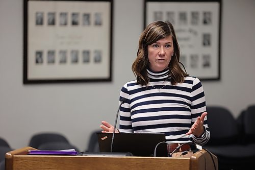 Erika Martin, head of library services at the Western Manitoba Regional Library, presented a requested budget for the 2024 fiscal year before Brandon City Council on Monday. Since a security officer was hired to work in the downtown Brandon branch in July, Martin said safety has been much improved. The library is asking for funding to continue the security presence. (Colin Slark/Brandon Sun)