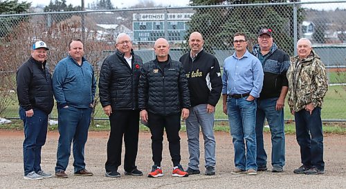 Derek Shamray, Aaron Tycoles, Ross Tycoles, Ryan Boguski, Ken Sharpe, Sean Martin, Ron Seafoot and Bill Flynn pose for a picture on Monday morning after the Manitoba Baseball Hall of Fame announced its nominees for the class of 2024. Shamray, Boguski and Sharpe are being inducted as individuals, the Tycoles are going in as a family, Martin was a member of the Oil Dome bantam all-stars in 1990 and Seafoot and Flynn played on the 1977 Manitoba Summer Games team. (Perry Bergson/The Brandon Sun)
Nov. 6, 2023